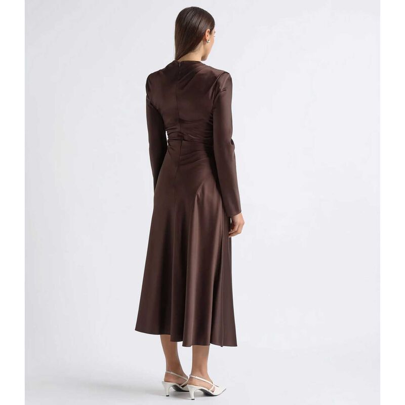 Cue Matte Satin Viscose Gathered Midi Dress image number 1